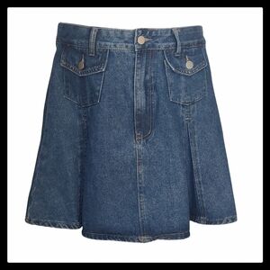 Juniors Retro Denim Pleated Flared Midi Skirt Size XL NWOT